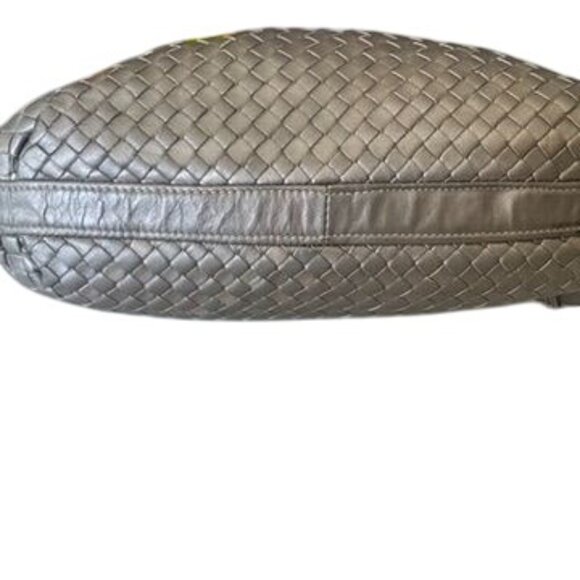 Ganson Metallic Pewter Gray Woven Leather Crossbody Bag With Tassels - Picture 5 of 6